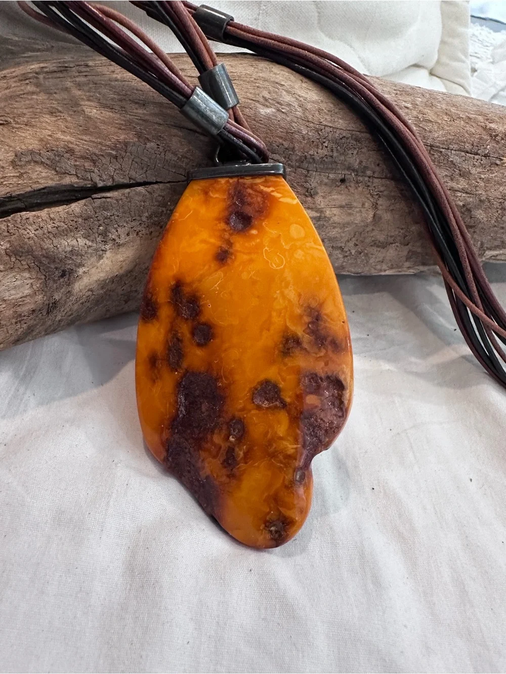 Baltic Raw Polished -Two Tone Natural Resin Pendant Necklace
